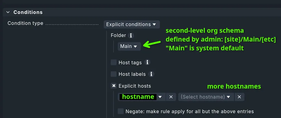 Configuring agent rule to apply to explicitly defined hosts